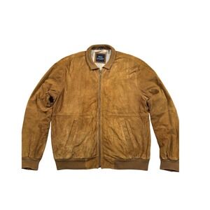 Paul Stuart Suede Bomber Jacket Mens Size 54 Tan Brown Zip Front Classic Style